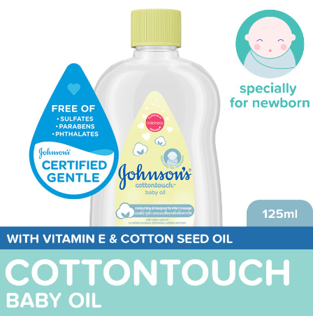 Johnson's CottonTouch Baby Oil 125ml - Newborn, Baby Massage Oil, Baby Oil for Newborn