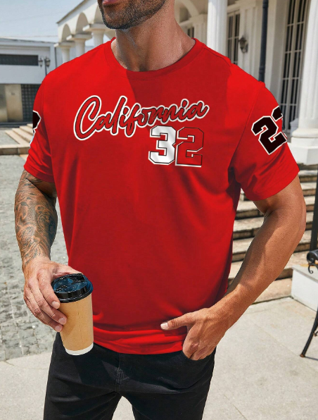 Manfinity Homme Men's Plus Size Summer Letter Print Crew Neck Short Sleeve Casual T-Shirt