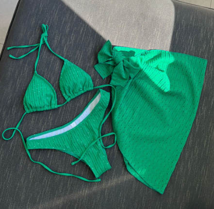 New Three-Piece Swimsuit With Open-back Drawcord Strap Bikini