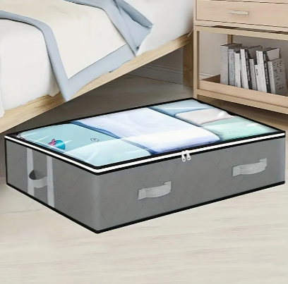 1pc Large Foldable Storage Bag With Handles& Visible Window, Under Bed Reusable Box For Clothes, Books, Toys, Blankets＆Bedding, Household Space Saver Organizer For Under Bed, Closet, Wardrobe, Bedroom