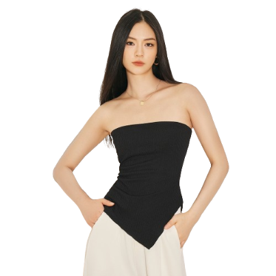 Lovito Women Asymmetrical Rib Knit Y2K Tank Top L61AD053 (Black)