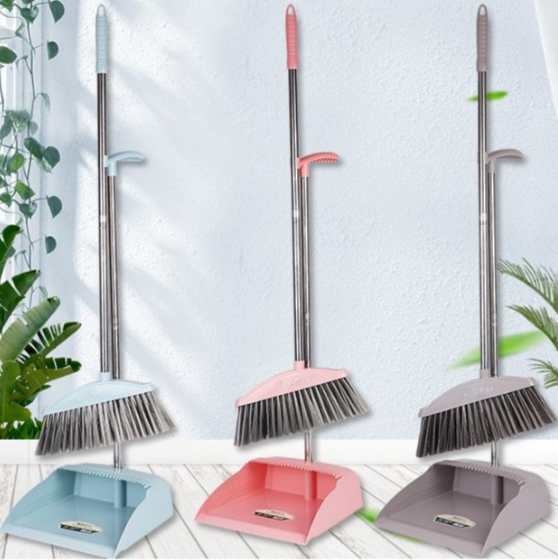 Broom And Dustpan Set Stainless Household Cleaning Broom Handle Windproof DustPan Walis