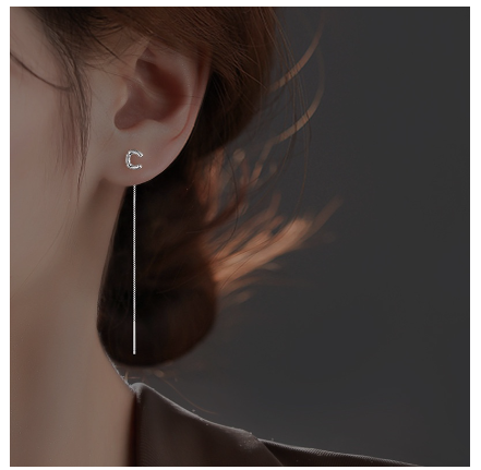 26 Initial 925 Silver Ear Cord Earrings Fashion Women Personalized English Letter Silver Ear Stud Ear Cord C