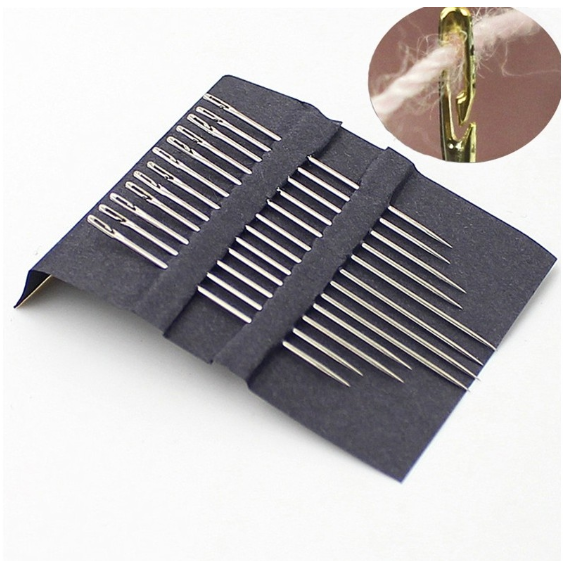 12PC Thick Big Eye Sewing Self-Threading Needles Embroidery Sewing Stitching Pin