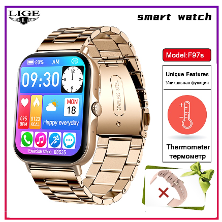 LIGE Men Smart Watch 1.69 Color Screen Full Touch Sport Fitness Tracker Bluetooth Call Smart Wrist Ladies Smartwatch STEEL ROSEGOLD