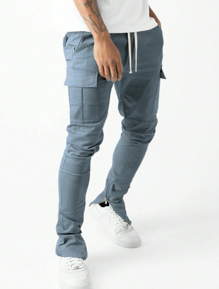 Manfinity LEGND Casual Solid Color Drawstring Long Pants With Pockets