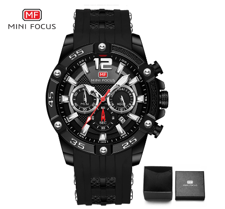 Mini Focus Watch Men Luminous Chronograph Waterproof Sports Silicone Analog Quartz Watch ALL BLACK