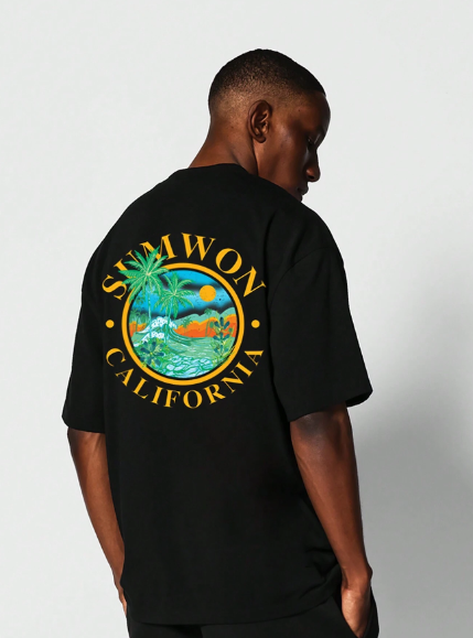 SUMWON Tee With California Beach Graphic Print