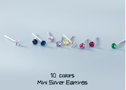 Silver Earrings Mini Single Diamond Earrings Colorful Zircon Earrings Hypoallergenic