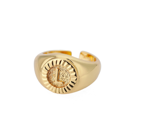 Maxzone Vintage Initial Letter Signet Rings For Women Stainless Steel Ring Round Opening Gold Letter Ring Aesthetic Wedding Jewelry Gift L
