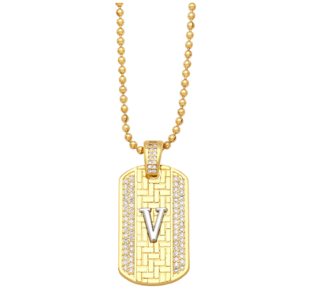Luxury 18K Gold Plated Stainless Steel Ball Bead Chain 26 Letter Necklace Capital Initial Letter Name Pendant Nameplate Necklace Women V