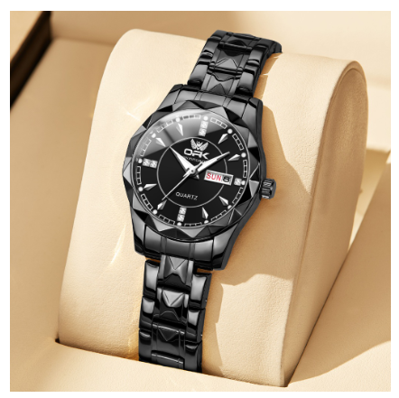 OPK Watch For Women Waterproof Luminous Original Quartz Stainless Steel Strap Simple Fashion Style Watch BLACK DIAL BLACK STRAP
