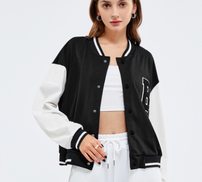 Casual Letter Patched Sporty Style Basic Jackets (Black and White)
