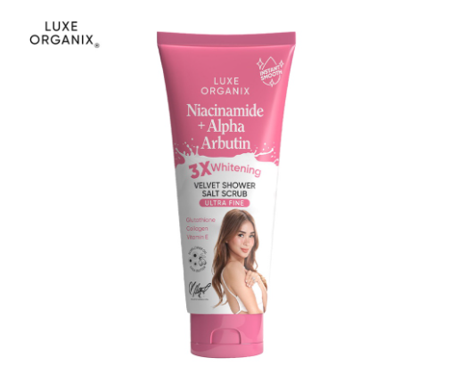 LUXE ORGANIX Niacinamide + Alpha Arbutin 3x Whitening Velvet Shower Salt Scrub 320G