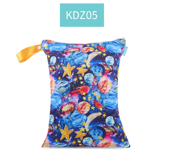 Happyflute 1PC Reusable Waterproof Fashion Prints Wet And Dry Diaper Bag Double Pocket Cloth Handle Wetbags DB5