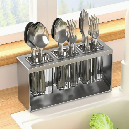 1pc Multifunctional Drain Rack With Built-in Drainage Storage Box, Household Chopstick Tube, Kitchen Tableware Storage Rack, Knife, Fork And Spoon Storage Rack