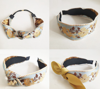 Korean Embroidery Flowers Woman Headband Vintage Exquisite Knotted Bow Hair Band Hair Accessories
