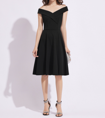Elegant Plain Backless Cold Shoulder High Waist Women Dress (Black)