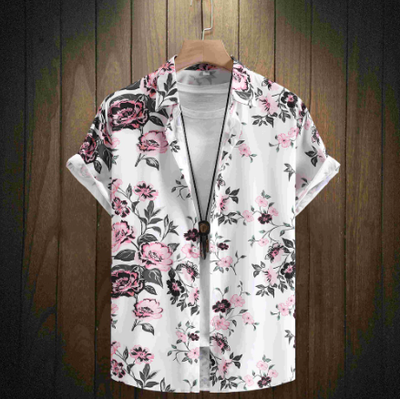 New Men's Simple Causal Loose Hawaiian Short Sleeve Button Shirt Retro Floral Shirt Plus Size