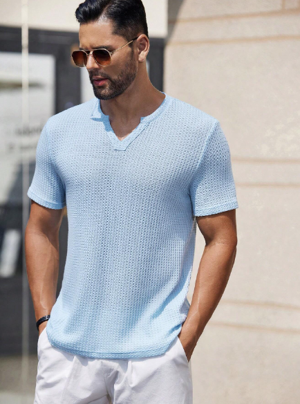 Manfinity Modomio Men's Knitted Slim Fit Short Sleeve Casual Tee With Crew Neck Design