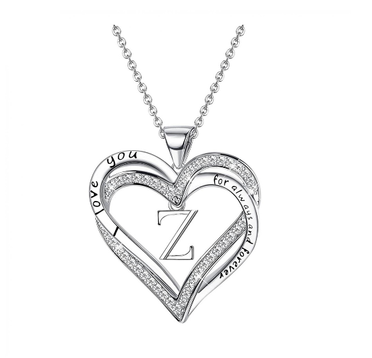 Clever Jewelry Letters Necklace A to Z Initial Heart Pendant Necklace Heart Necklace for Women Gift Z