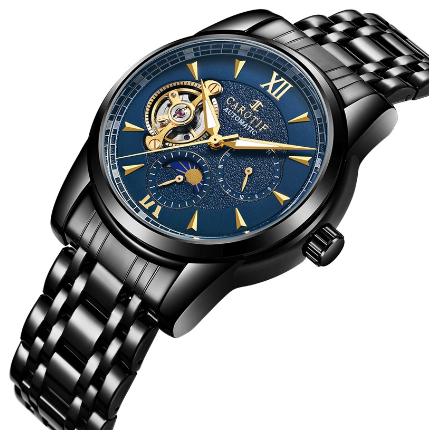 CAROTIF Automatic Tourbillon Watch for Men Gold Skeleton Luxury Stainless Steel Waterproof F6002-2 3