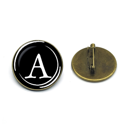 New 2023  Vintage Bronze Color Lapel Pin Letters A To Z Brooches Fashion Initial Letter Brooch Pins Suit Badges Women Men A