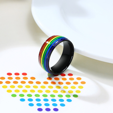 Stainless Steel Rainbow Rings Enamel Rainbow Strip Rings