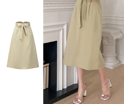 Lovito Women Boho Plain Split Lace Up Skirts L71ED097 Khaki