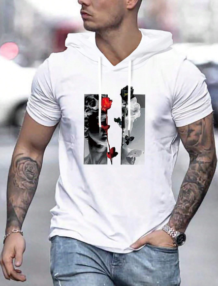 Manfinity LEGND Men T-Shirts Baggy Crew Neck Short Sleeve Graphic Tee Street Husband Summer Polyester