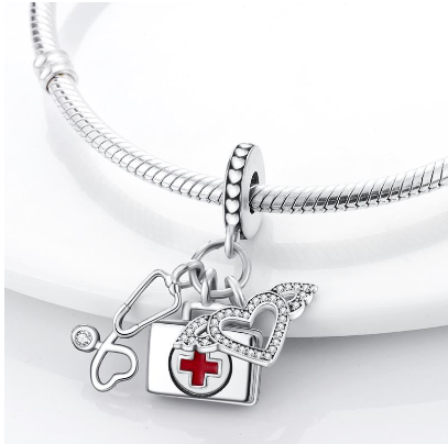Stethoscope and First Aid Kit Dangle Charm 925 Silver Fit Original Pandora Charms