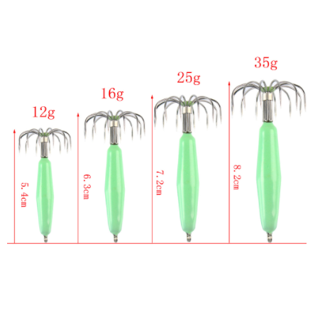 Stainless Steel Luminous Squid Hook Without Barb 12 Needle Blowpipe Umbrella Hook Eight Claw Fish Hook Squid Fishing Hook