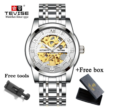 TEVISE Automatic Watch for Men relo Waterproof watch Analog Gold Skeleton Luxury Stainless Steel Steel Luminous 9005A 5