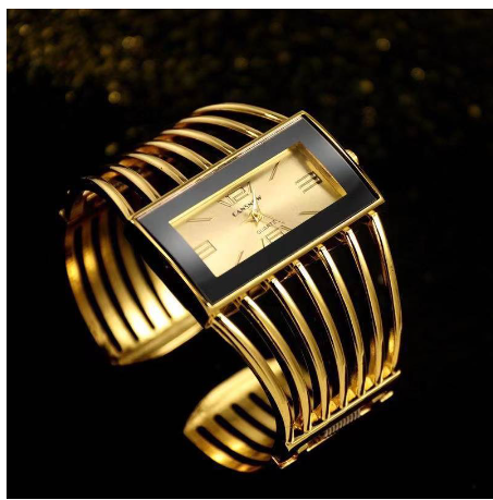 Women Gold Fashion Bangle Watch Luxury Stainless Steel Bracelet Quartz Wrist Watch W0106
