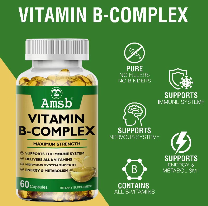 Vitamin B-Complex Capsules Reduce Stress Support Better Moods Assist Nervous System Maintain Energy