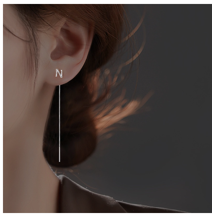 26 Initial 925 Silver Ear Cord Earrings Fashion Women Personalized English Letter Silver Ear Stud Ear Cord N