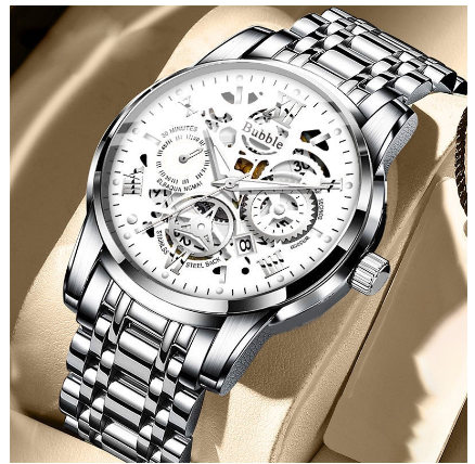Original Luxury Hollow Stainless Steel Fashion Luminous Waterproof Men's Watch Business Calendar automatic Quartz analog Wrist Watch 003