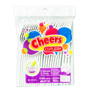 Cheers Starch-Based Cutlery, Spoon 12's & Fork,12's Natural, 6" x 24's
