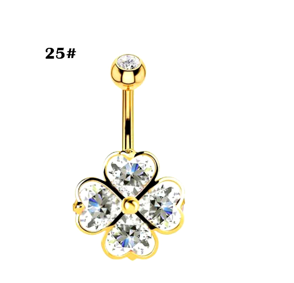 Gold Belly Button Ring with Diamonds and Zirconia Belly Button Clasp Piercing Belly Button Nail