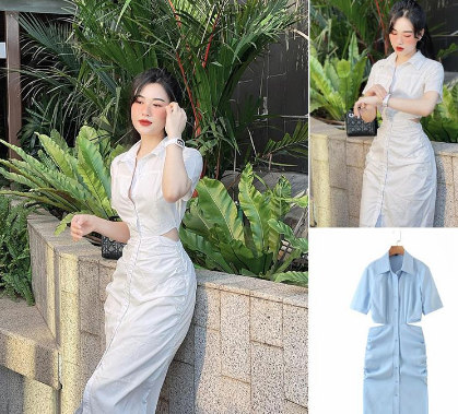 Lapel High Waist Hollow Out Dress