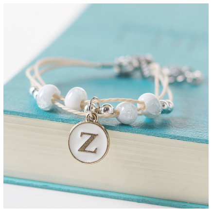 Fashion Ceramics Beads Letters A-Z Bracelet Elastic Chain Bangle Women Men Couple Jewelry Gifts Z