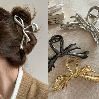Large Metal Alloy Ribbon Shape Acrylic Hair Clip Grips Hair Clamp Headwear Hair Accessory for Women Girls