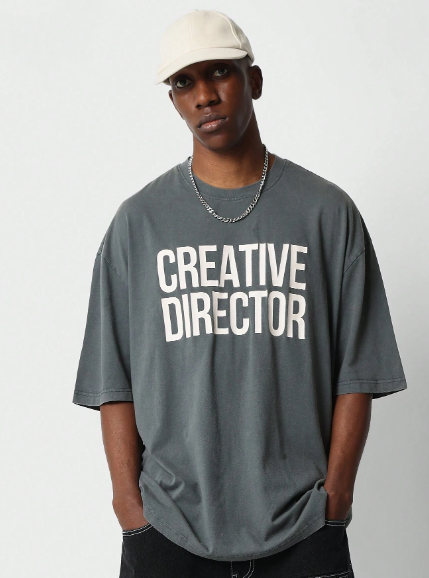SUMWON Oversized Fit Washed Tee With Front Graphic Print College Ready