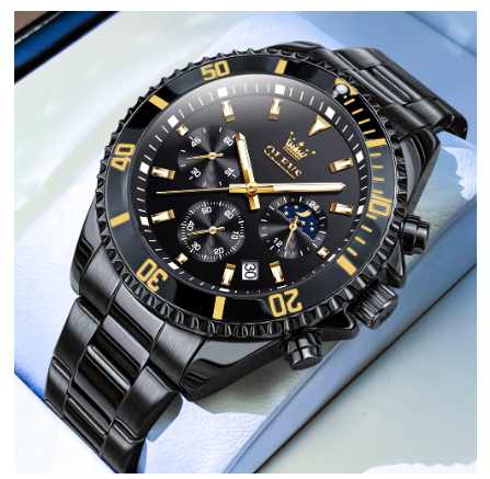 Olevs Fashion Watch For Men Quartz Authentic Water Proof Original Stainless Steel Business Calendar Chronograph Luminous Watch FULL BLACK