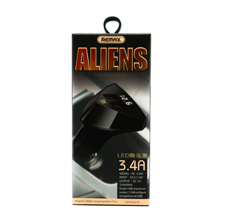 Remax Car Charger Aliens 3.4A RC-C208 Universal Dual USB Smart Car Charger with Digital LED Display