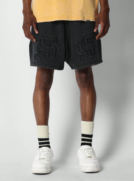 SUMWON Washed Drop Crotch Short With Front Embroidery