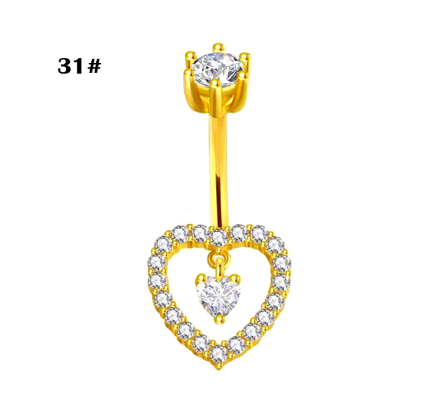 Gold Belly Button Ring with Diamonds and Zirconia Belly Button Clasp Piercing Belly Button Nail