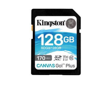 Kingston Canvas Go Plus 128 GB SD Memory Card for DSLRs, mirrorless cameras