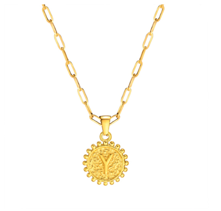 Vnox Initial 14K Gold-Plated Necklace, Round Pendant Adjustable Alphabet Letter Necklace for Women Men Y