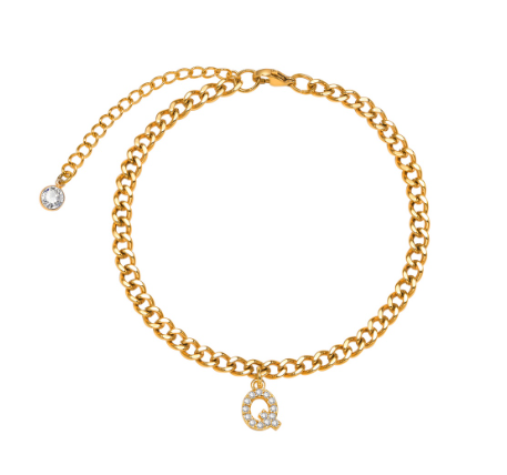 Vnox Initial Ankle Bracelets for Women, 14K Gold Plated Cuban Chain Initial Anklets for Women Anklet Foot Jewelry 15